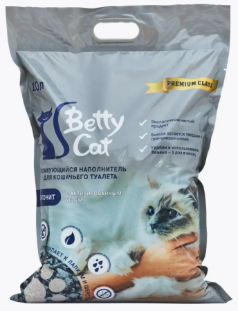 Камкующийся с актив.углем 10 л Betty cat Premium бентонит