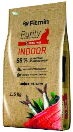 Корм Fitmin cat Purity Indoor - 1,5 kg. Fitmin (Фитмин) для кошек Беззерновой Домашние - 1,5