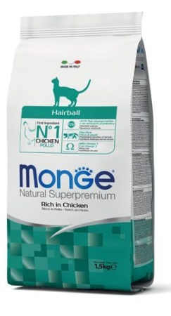 5234 MONGE CAT HAIRBALL/СУХОЙ КОРМ ДЛЯ КОШЕК ШЕРСТИВЫВОДЯЩИЙ, 1,5 кг