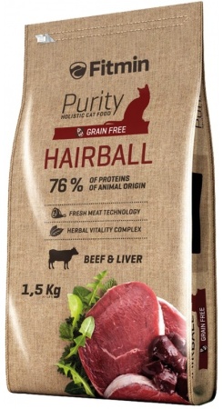 Корм Fitmin cat Purity Hairball - 1,5 kg. Fitmin (Фитмин) для кошек Беззерновой Трихобезоары - 1,5