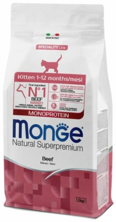 1976 MONGE KITTEN BEEF-СУХОЙ МОНОПРОТЕИНОВЫЙ КОРМ ДЛЯ КОТЯТ С ГОВЯДИНОЙ, 1,5 кг