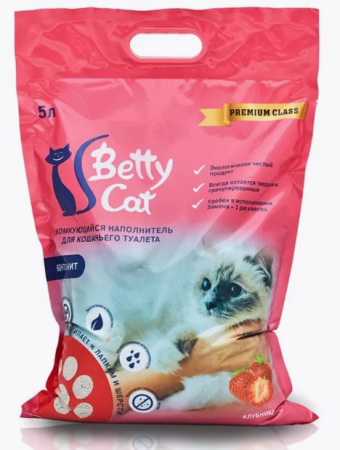 Камкующийся клубника 5 л Betty cat  бентонит